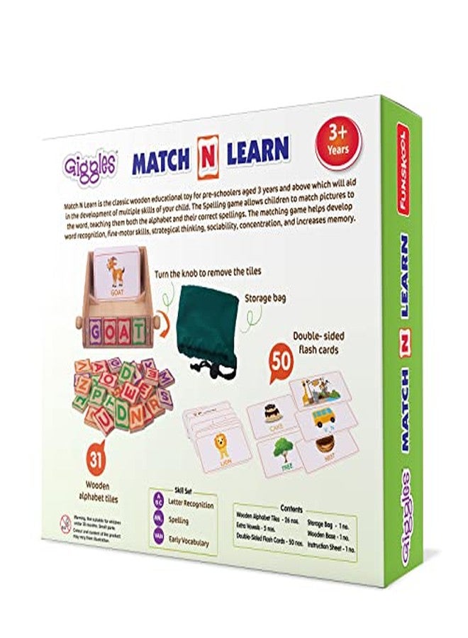 فنسكول لعبة Funskool Giggles - Match n Learn، لعبة تعليمية خشبية، تعلم القراءة، لعبة للأطفال، تهجئة الصور والتعرف عليها، لعبة ما قبل المدرسة، 3 سنوات فما فوق. - Image 4